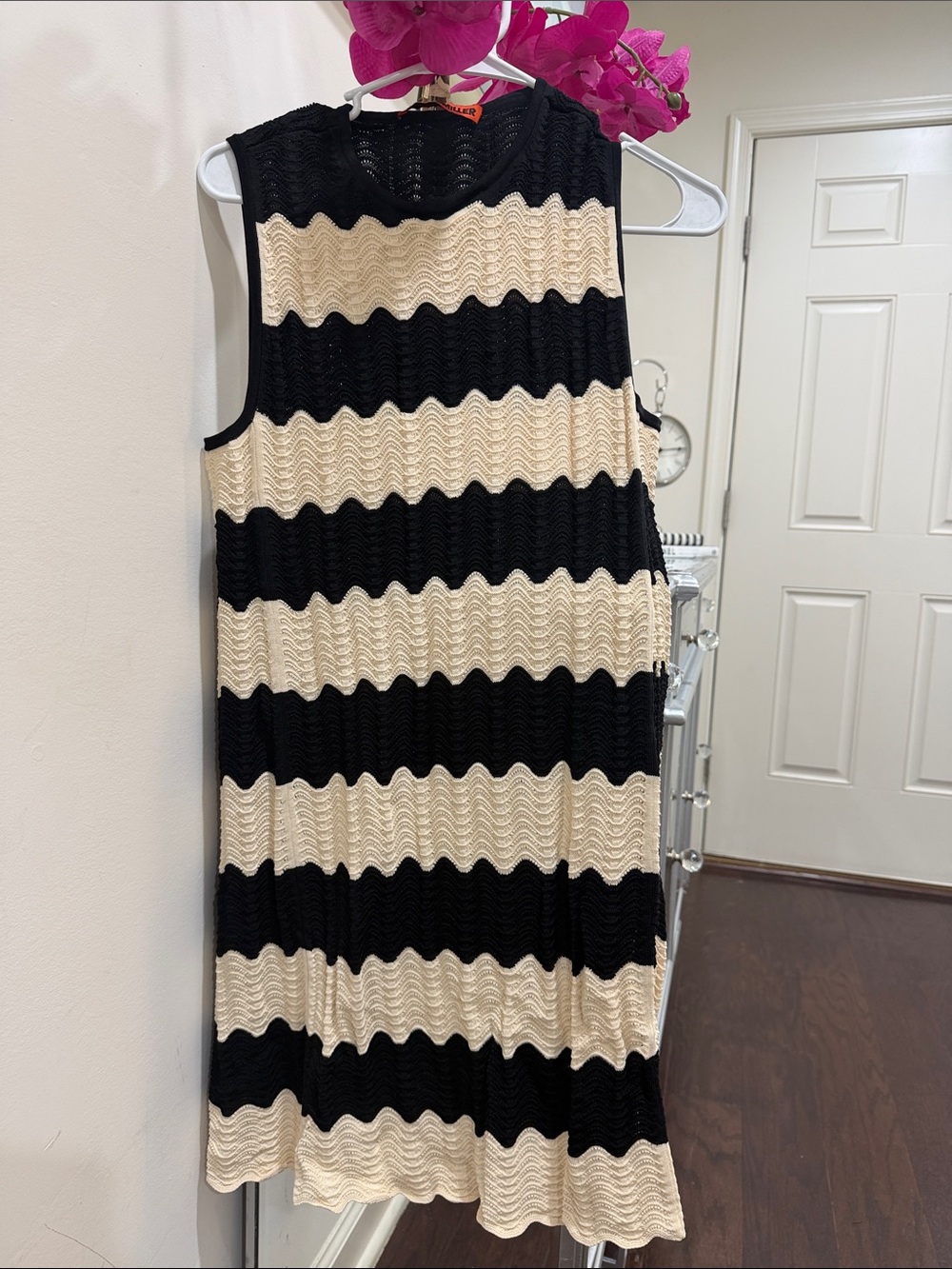 Simon Miller Sleeveless Black and Cream Striped Knit Dress